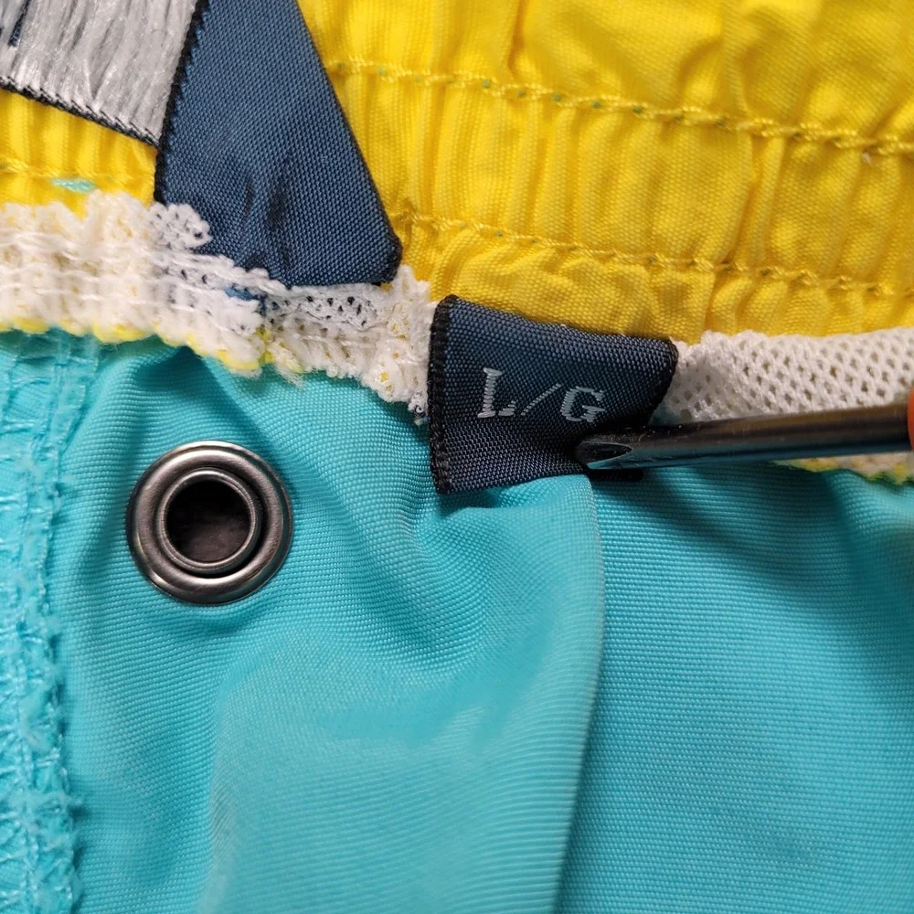 Polo Ralph Lauren Swim Trunks Teal Yellow Pony‎ Logo Men Large Elastic Waist